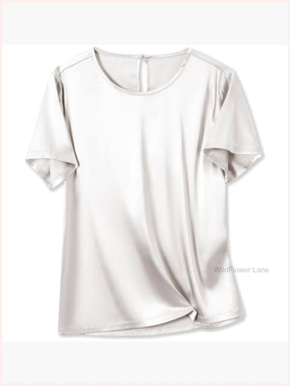 Silk Satin Crew Neck Blouse Short Sleeve Classic Fit Solid Casual T-Shirt Top - Picture 5 of 7